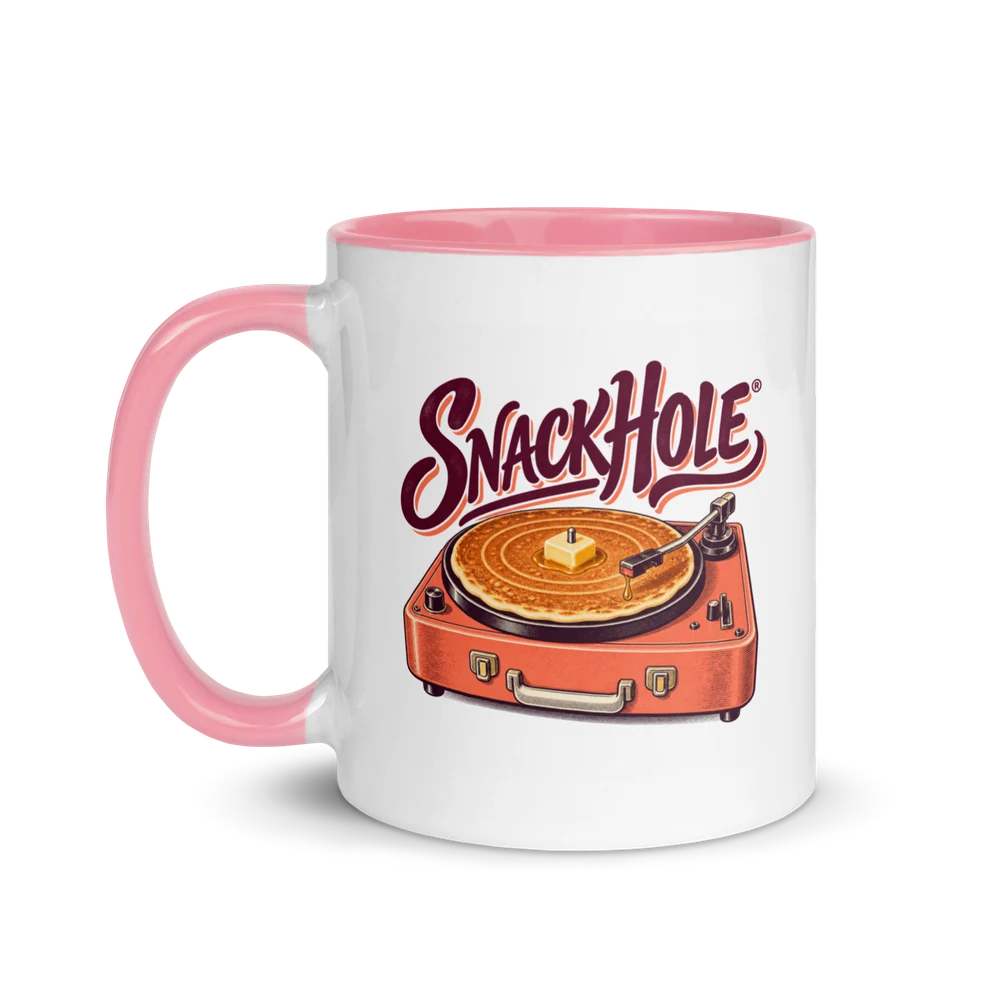 Pancake record player mug with pink interior