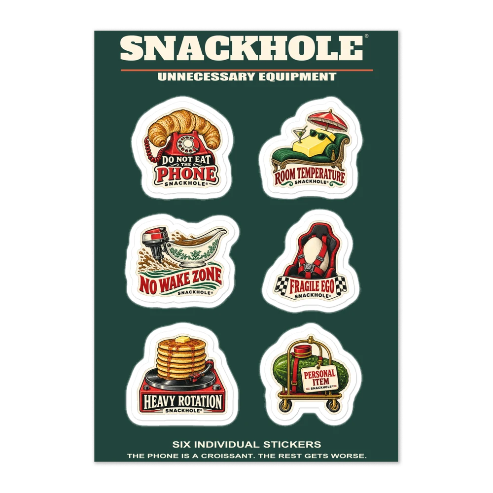 Unnecessary Equipment sheet with six illustrated stickers